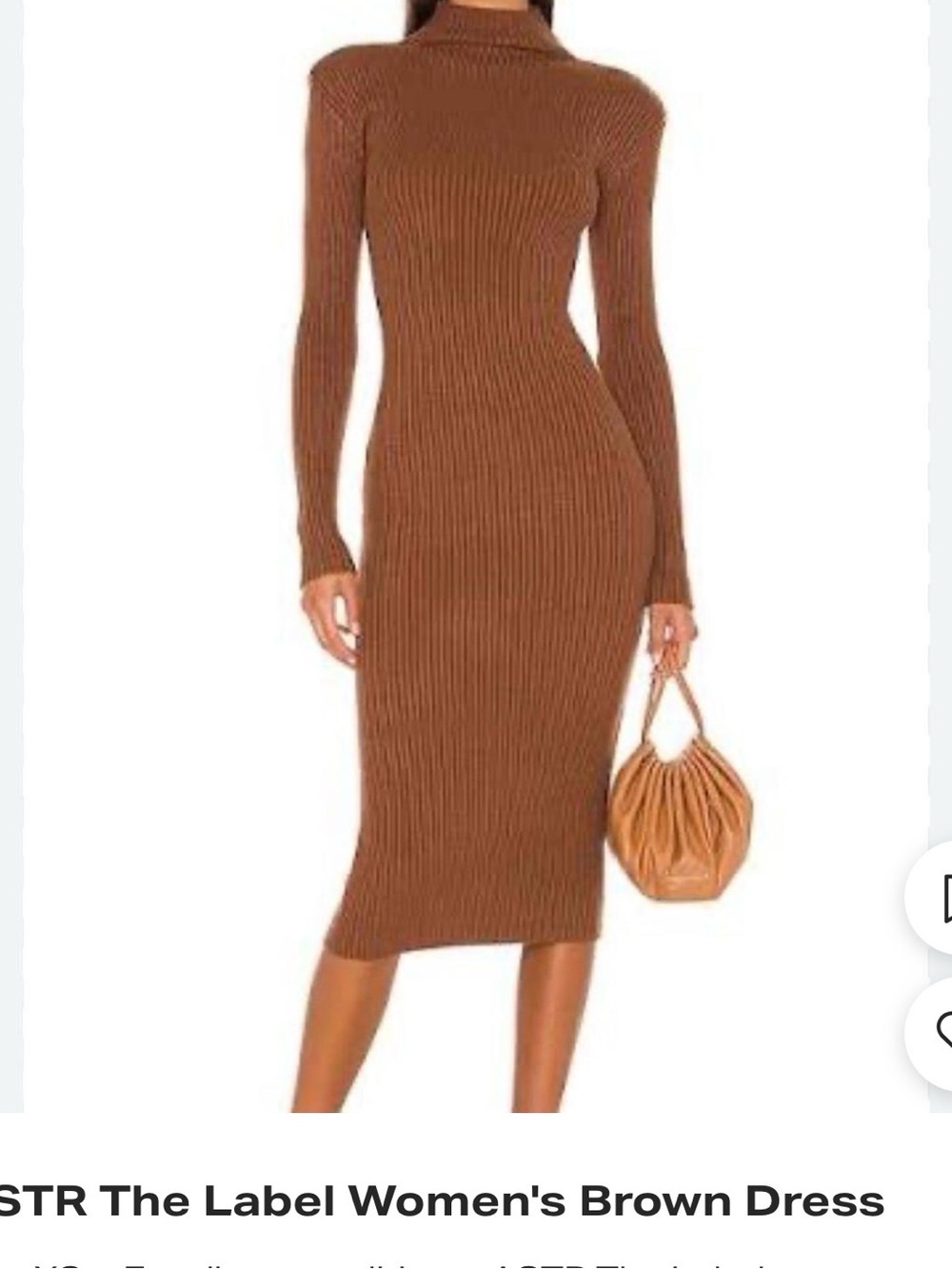 Astr Brown Ribbed Long-Sleeve Midi Dress